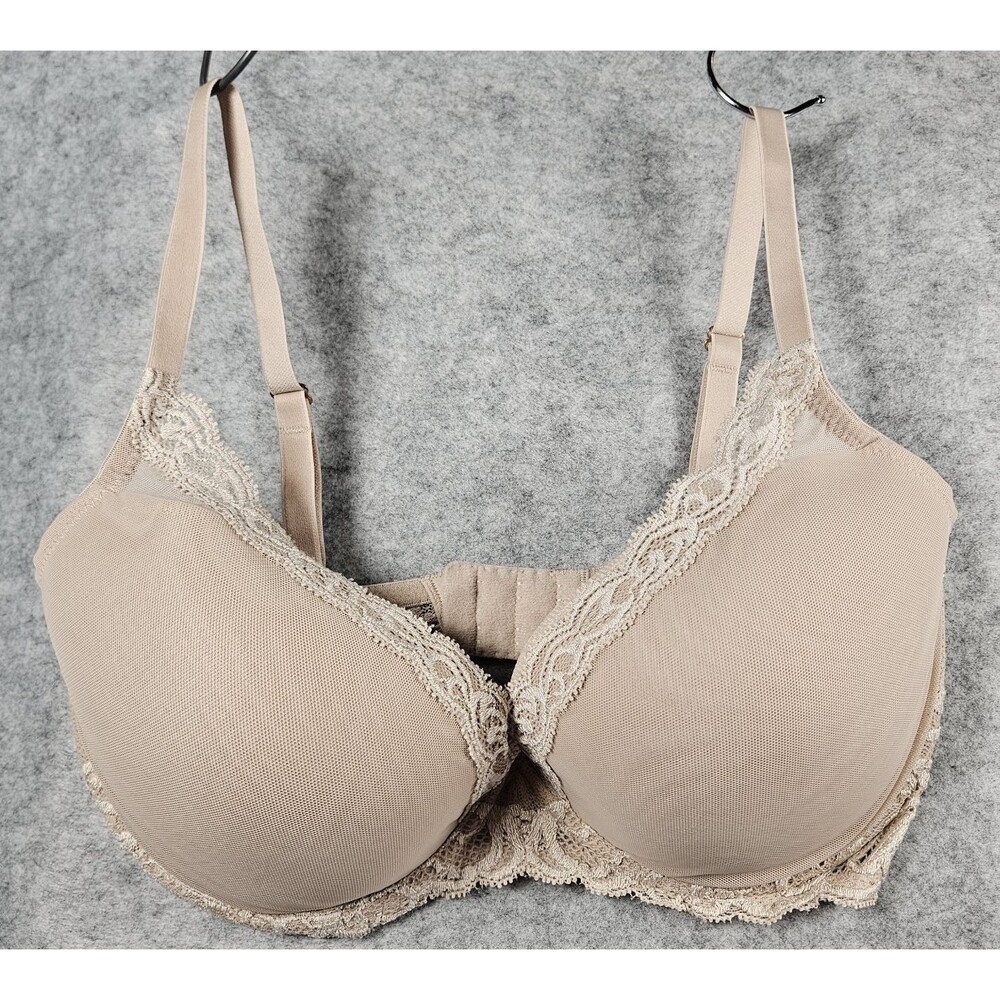 Natori Nude Feathers Plunge T-Shirt Contour Underwire Bra Comfort Size 34DDD
